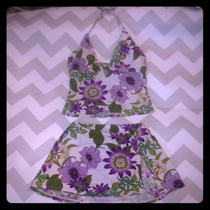 Liquid Blue Halter Top Skirt Bottom Bathing Suit